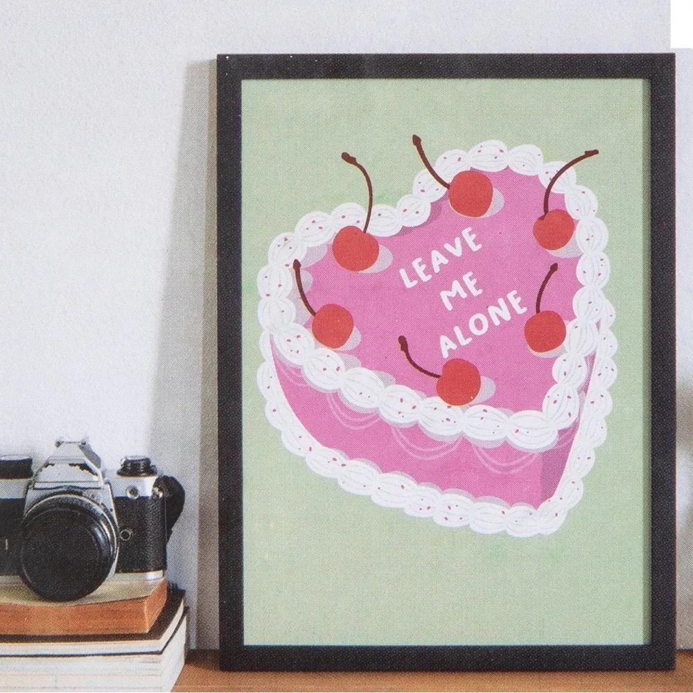 Leave Me Alone Heart Cake Red Cherry Pink Cake Framed Wall Art Quirky Art Print